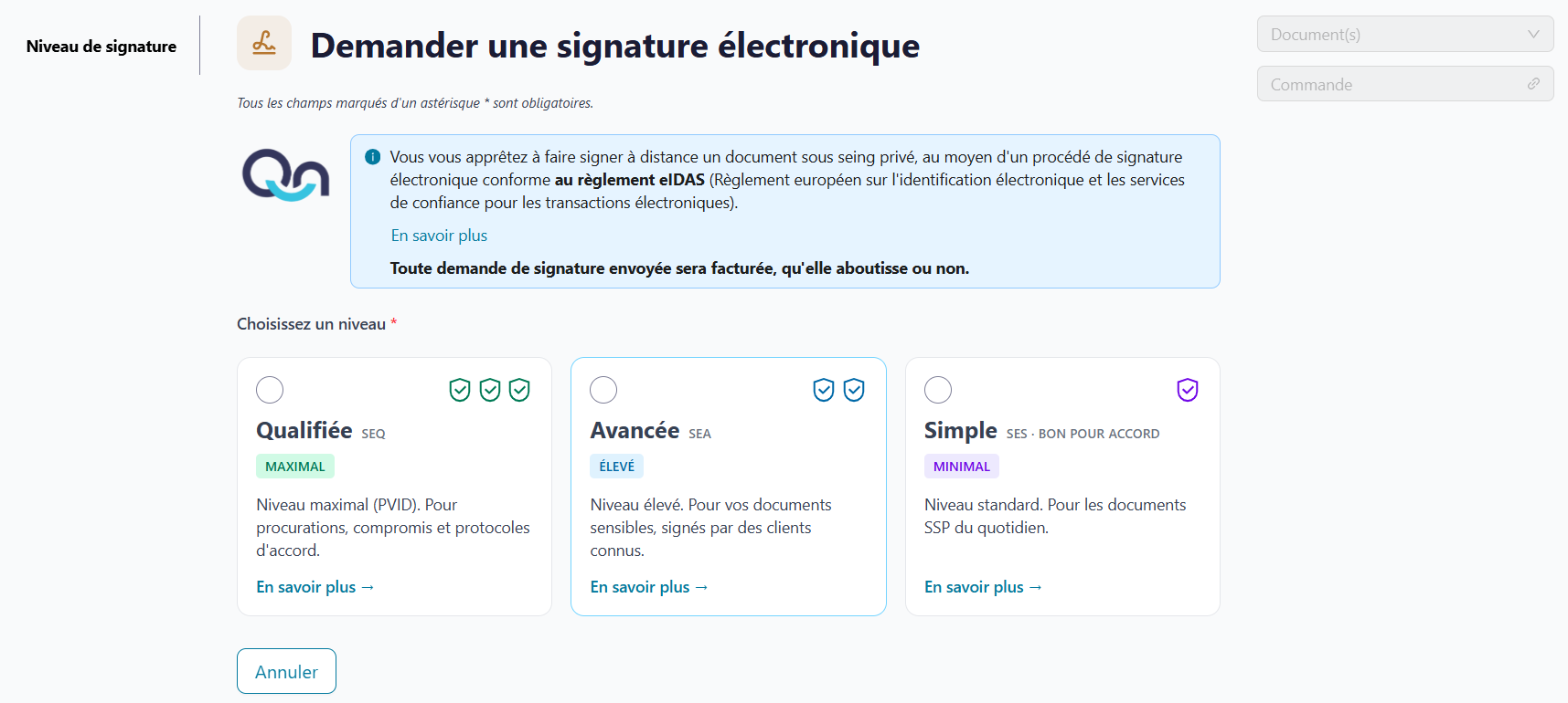 Interface Signatures électroniques — Quai des Notaires